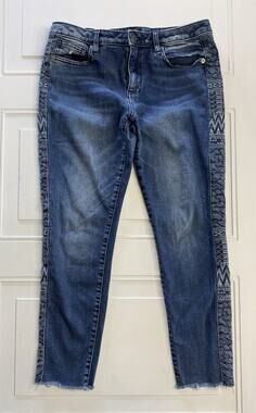 Miss Me Jeans Womens 30 Medium Wash Ankle Skinny Embroidered Jeans Raw Hem Y2K